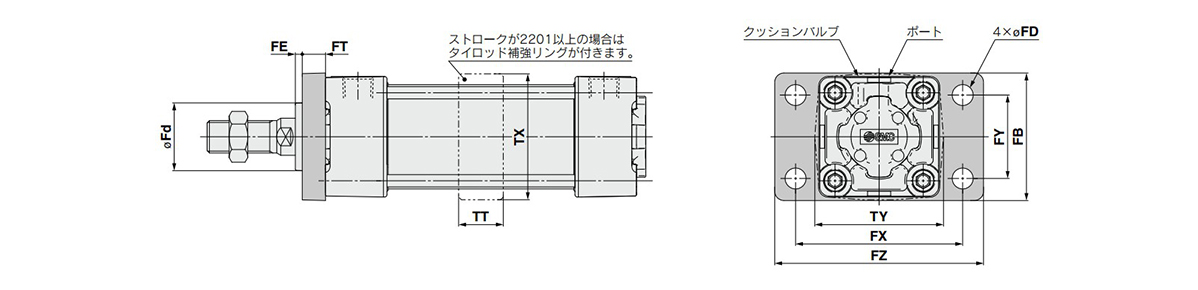 ชนิดหน้าแปลน Rod-end: (MBF) การ ดรออิ้งบอกขนาด