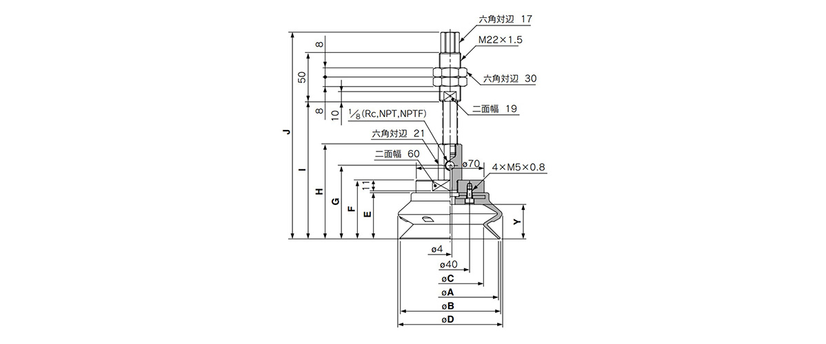 ZPX (125, 100) HB□J□-□01-A22 (เกลียวนอก) การ ดรออิ้งบอกขนาด