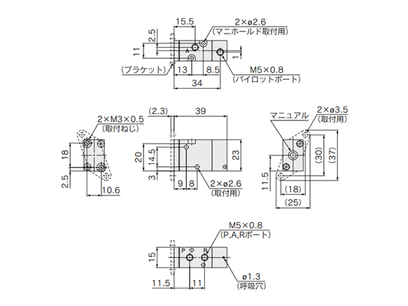 ประเภทลำ ตัวเครื่อง: SYJA5 drawing 2-M5 (-F) การ ดรออิ้งบอกขนาด