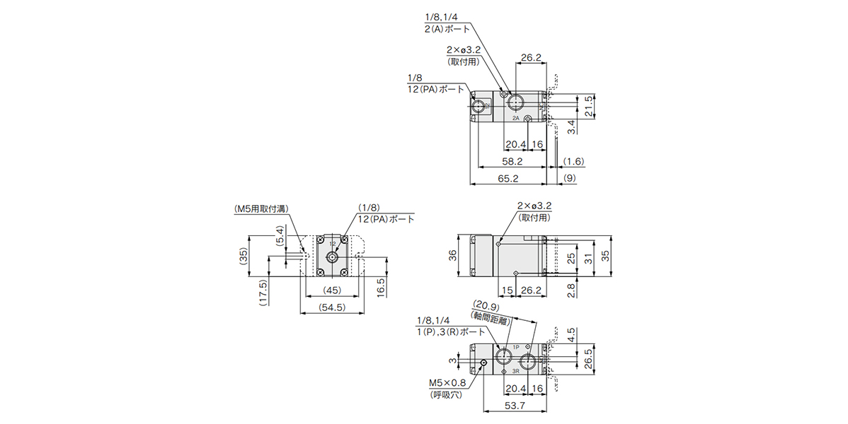 รุ่นมาตรฐาน: VPA342-1-01 / 02 ดรออิ้งบอกขนาด A / B (-F)