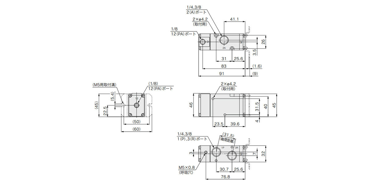 รุ่นมาตรฐาน: VPA542-1-02 / 03 drawing A / B (-F) การ ดรออิ้งบอกขนาด