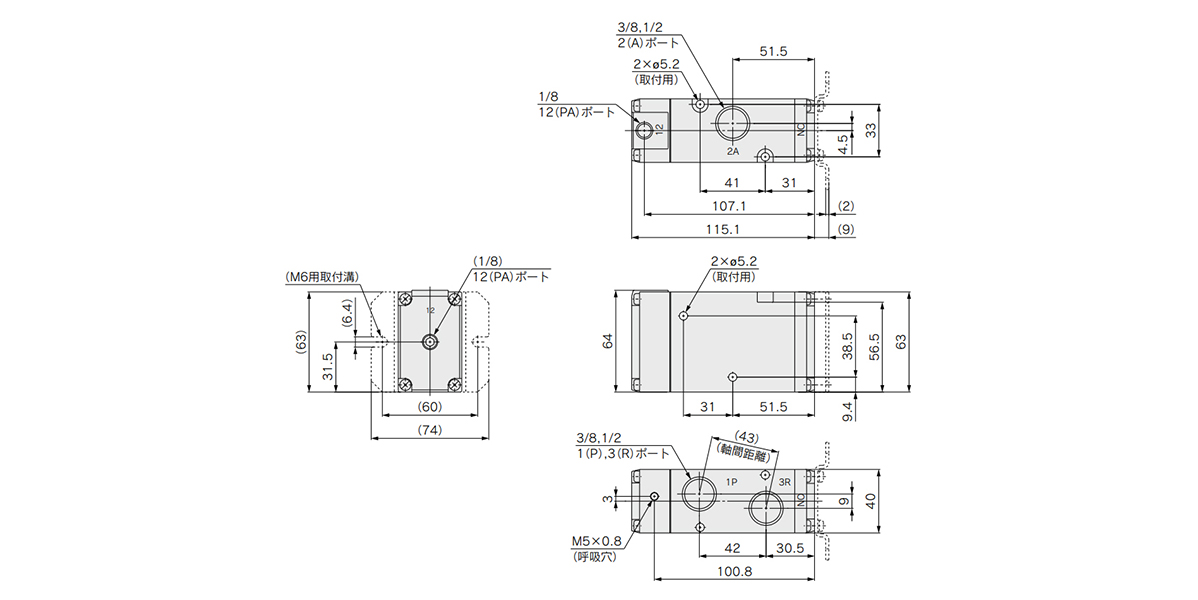 รุ่นมาตรฐาน: VPA742-1-03 / 04 drawing A / B (-F) การ ดรออิ้งบอกขนาด